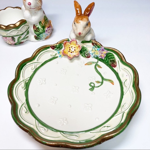 Vintage Easter Bunny Egg Cup and Plate Ceramic Set Of 2 - Picture 3 of 16